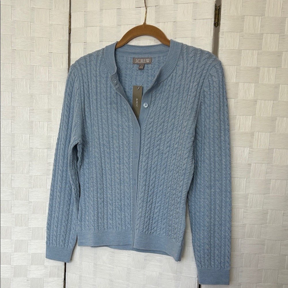 J. Crew Light Blue Cable-Knit Button-Front Cardigan